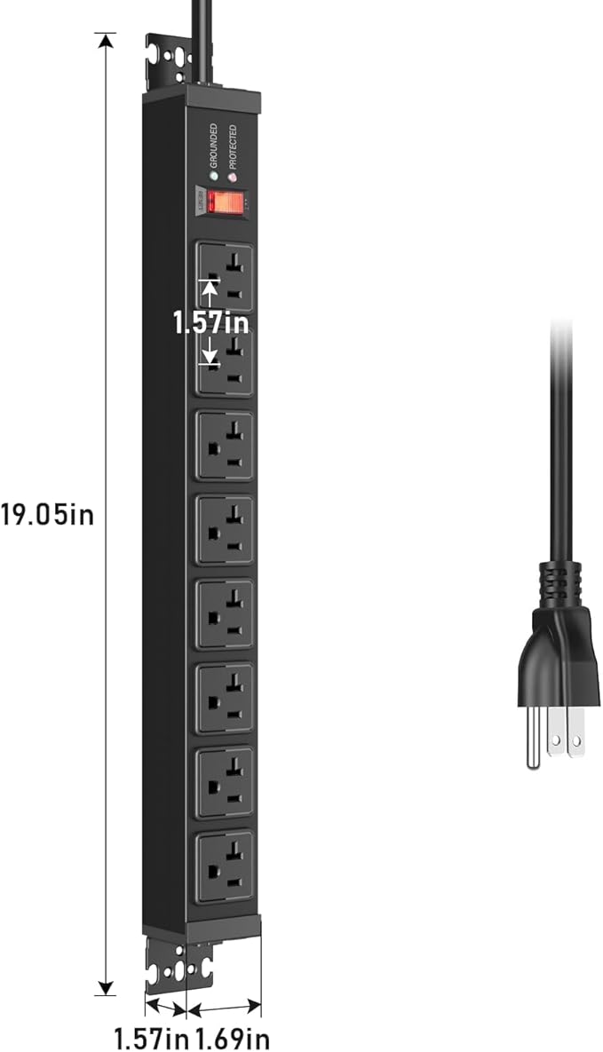 JUNNUJ 20 Amp Power Strip Heavy Duty 2 Pack, 4800J Surge Protector Metal Power