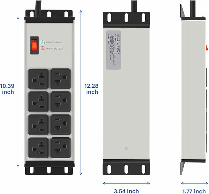 CCCEI Heavy Duty Power Strip Surge Protector 20 AMP, 8 Outlets 12 Gauge