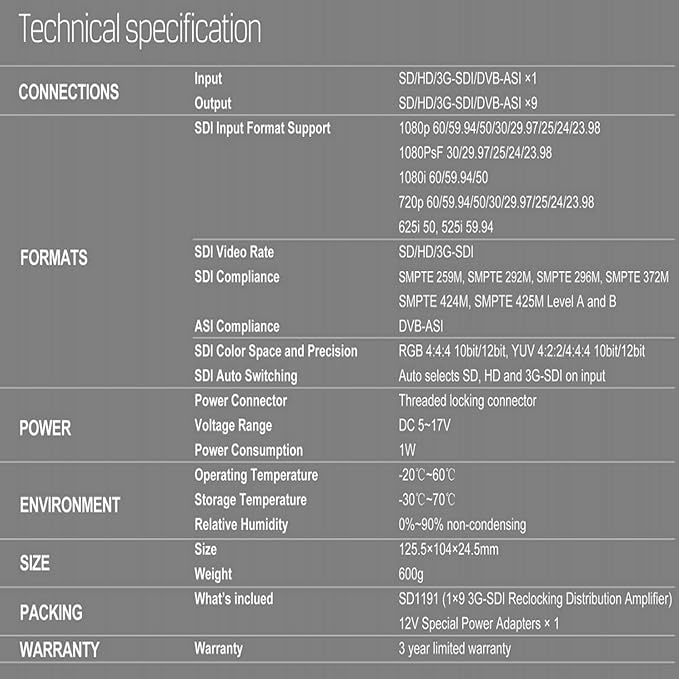 AVMATRIX SDI Splitter 1×9 Distribution Amplifier 3G/ HD/SD Supported DVB-ASI