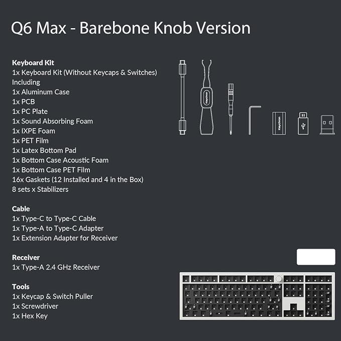 Keychron Q6 Max QMK/VIA Wireless Custom Mechanical Keyboard Barebone Knob