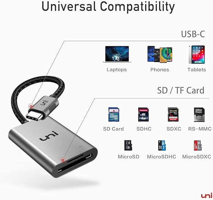 uni USB C SD Card Reader, Sturdy Micro SD Card Adapter, High-Speed USB Type C