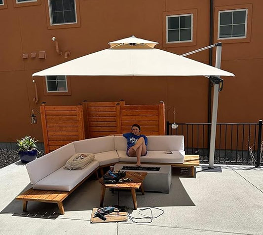 PURPLE LEAF 9ft Patio Umbrella Outdoor Square Umbrella Large Cantilever Umbrella Windproof Offset Heavy Duty Sun for Garden Deck Pool Patio, Beige