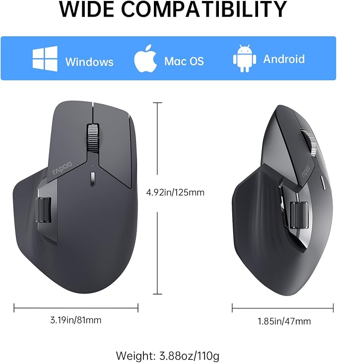 Rapoo MT760 Multi-Device Wireless Mouse, 11 Programmable Buttons, 4K DPI