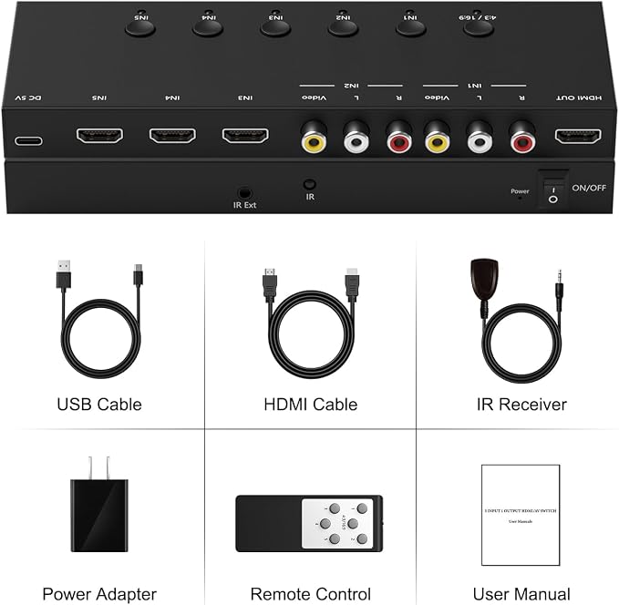 Y.D.F 3 Way HDMI 2.0 Switcher + 2 RCA to HDMI Converter 2 Way AV Composite CVBS