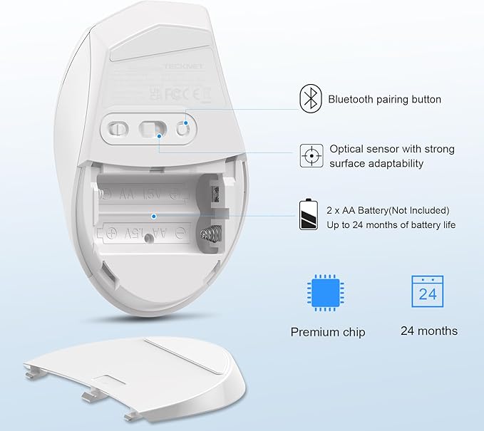 TECKNET Bluetooth Mouse, 4800 DPI Wireless Mouse, 2-Year Battery 6 Adjustable