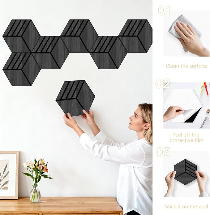 Mollywell Hexagon Acoustic Panels, 12 Pack |Wood Veneer|High Density Sound