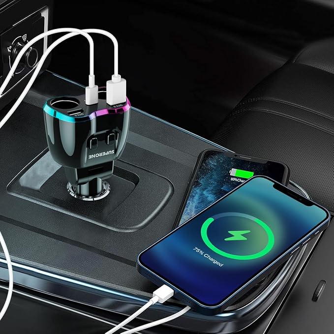 2024 Upgraded Cigarette Lighter Splitter, SUPERONE 180W 2-Socket Cigarette