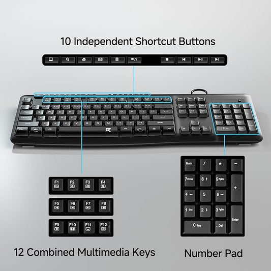 Redragon BK7366 Wired Keyboard, Silent Keyboard