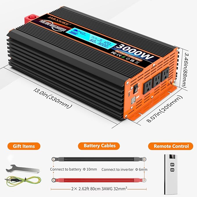 3000 Watt Pure Sine Wave Power Inverter 24V DC to 110V 120V Converter