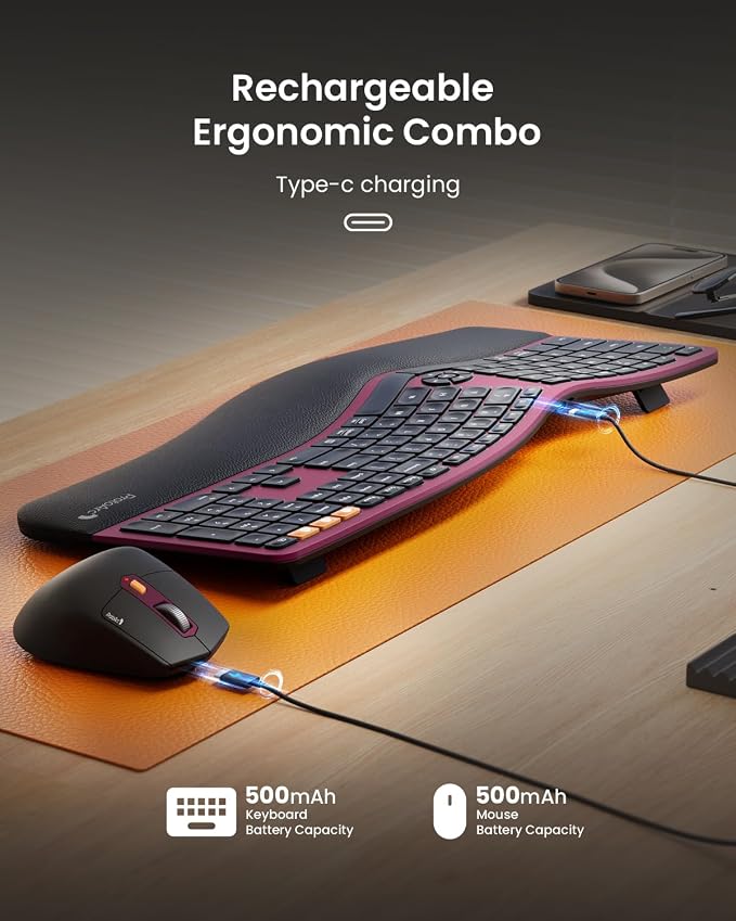ProtoArc Ergonomic Wireless Keyboard Mouse, EKM01 Plus Full Size Ergo Bluetooth
