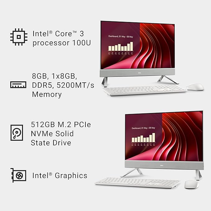 Dell 24 All-in-One Desktop ec24250-23.8-inch FHD Display, Intel Core 3