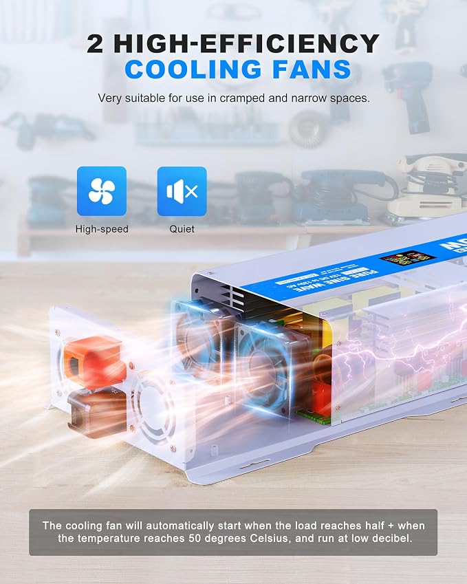 3000W Pure Sine Wave Power Inverter 12V DC to 120V AC Converter 6000 Watt Peak