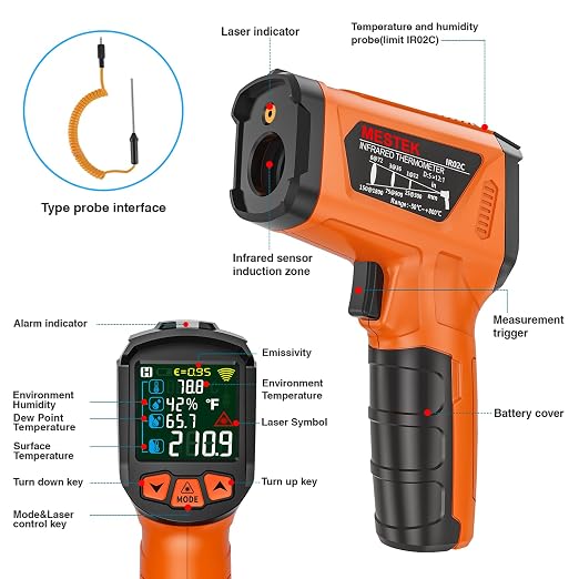 MESTEK Infrared Thermometer Gun, Non Contact Digital Laser Thermometer