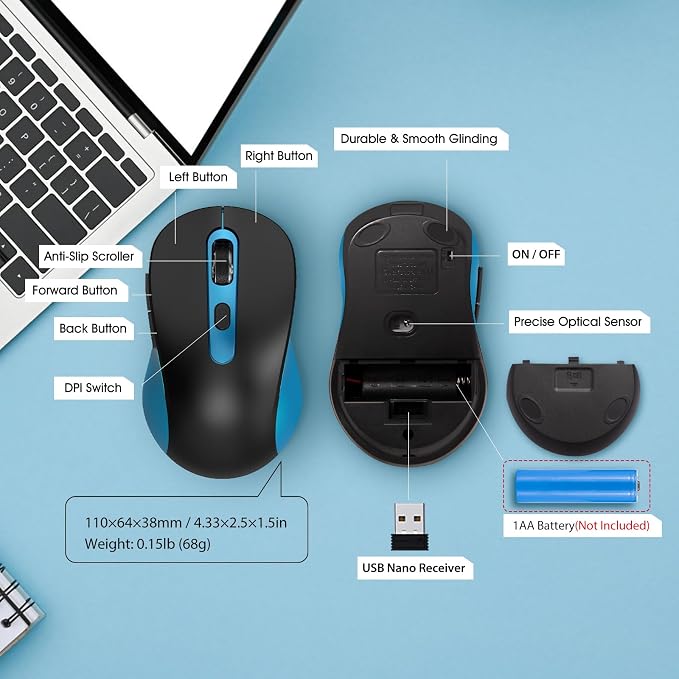 Wireless Mouse for Laptop, Chromebook, Silent Mouse