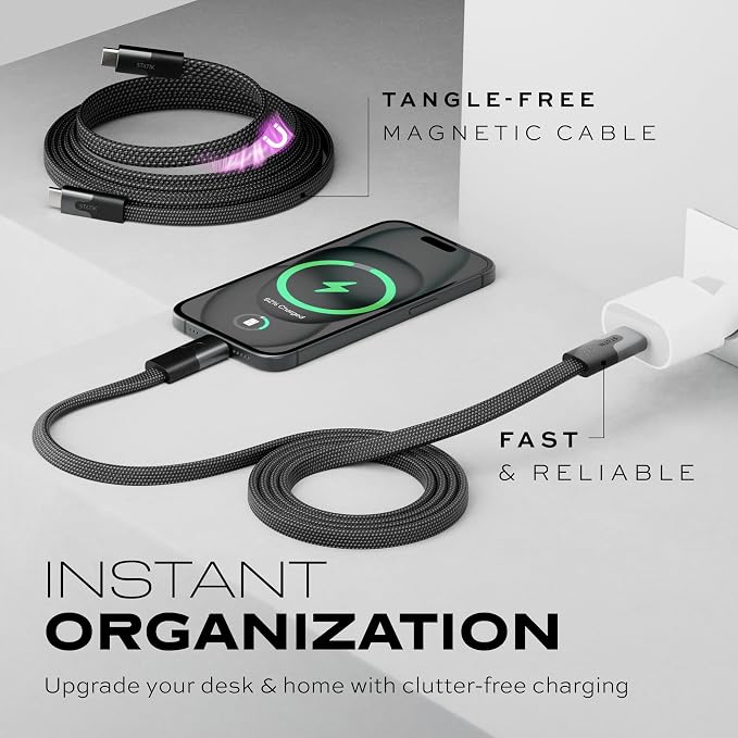 Statik MagStack USB C to USB C Cable, Magnetic Anti Tangle Flat Type C Charger
