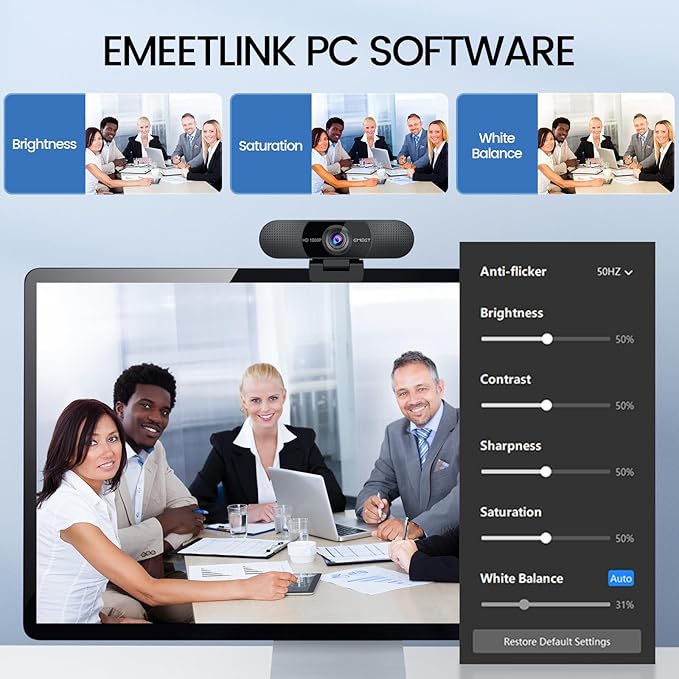 EMEET 1080P Webcam with Microphone, C960 Web Cam, 2 Mics, 90° FOV, USB Type-A &