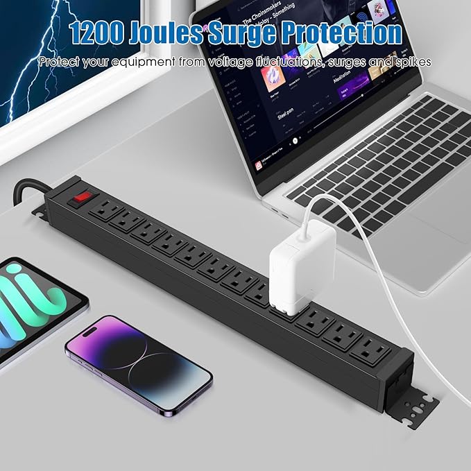 2Pack Rotating Mountable Power Strip, 12 Outlet Wall Mount Surge Protector