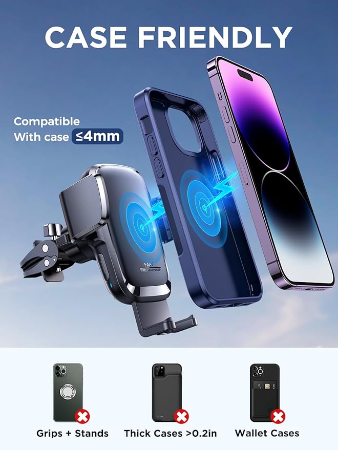Wireless Car Charger, 15W Qi Fast Charging Auto Clamping Car Charger Phone