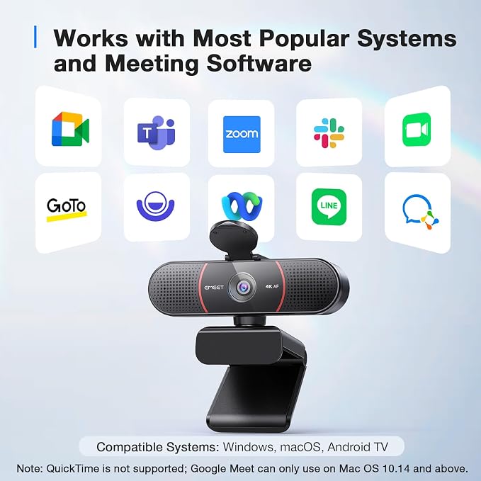 EMEET C960 4K Webcam with Tripod, 4K UHD Sony Sensor, 3 Adjustable Height Mini