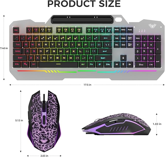 AULA Keyboard, T102 104 Keys Gaming Keyboard and Mouse Combo