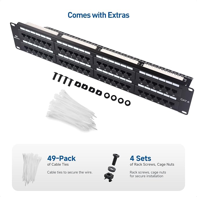 Cable Matters 48 Port Patch Panel Rackmount or Wall Mount 19-Inch