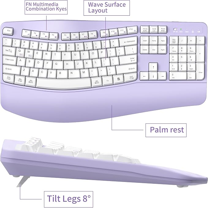 Ergonomic Wireless Keyboard and Mouse Combo, Wave Keys Keyboard
