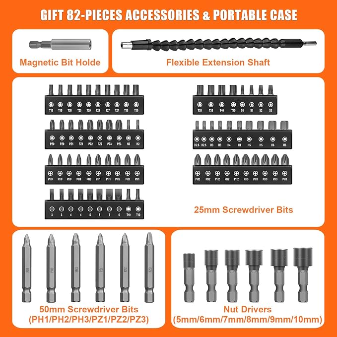 ENERTWIST Cordless Screwdriver, 8V Max 10Nm Electric Screwdriver Rechargeable