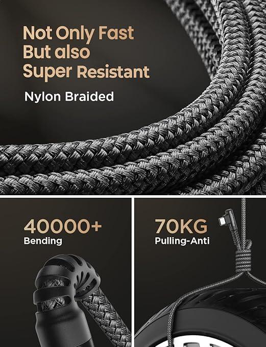 AINOPE 2-Pack Type C Charging Cable 3.1A Fast Charge, Right Angle USB C Cable
