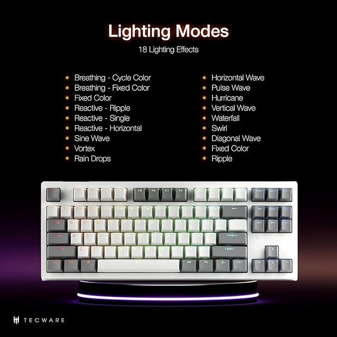 TECWARE Phantom+ Elite 87 Key RGB Mechanical Gaming Keyboard, LED Backlit