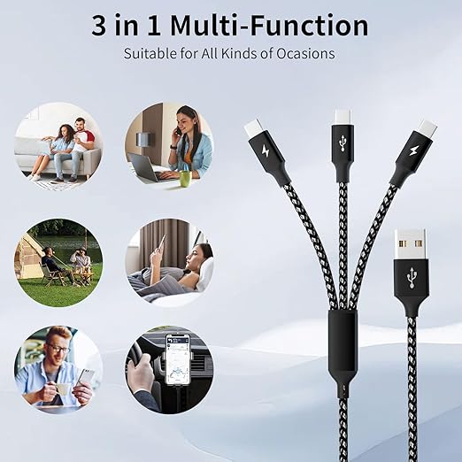 Multi Charging Cable, USB C Splitter Cable, 3 in 1 Fast Charging Cord