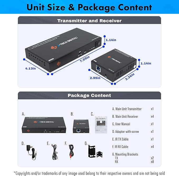 J-Tech Digital HDMI Extender Splitter 1x4 Over Single Cat5e/6 Ethernet Cable Up