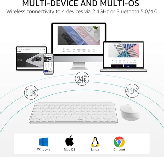 Rapoo 9010M Multi-Device Keyboard and Mouse Combo, 2.4GHz/Bluetooth 5.0/4.0