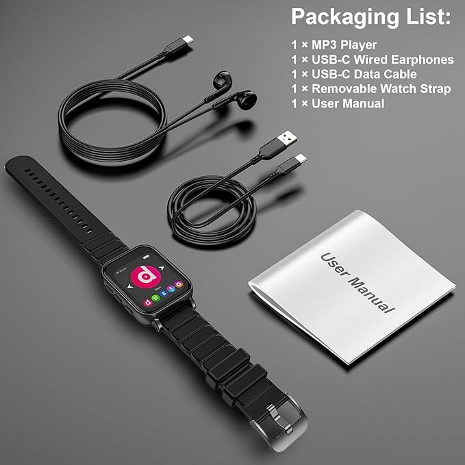 MP3 Player with Bluetooth 5.0, 32GB Touchscreen Music Player with Detachable