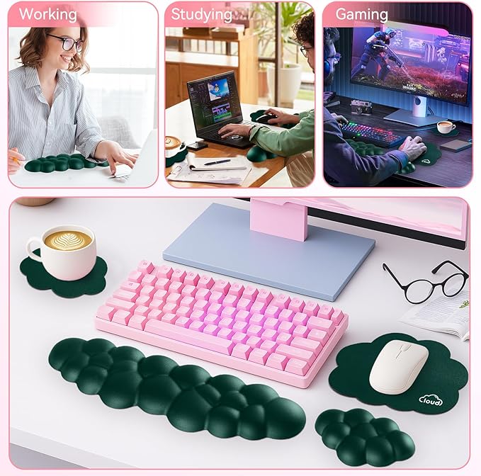 Cloud Wrist Rest for Computer Keyboard, 4-in-1 Memory Foam Leather Cloud