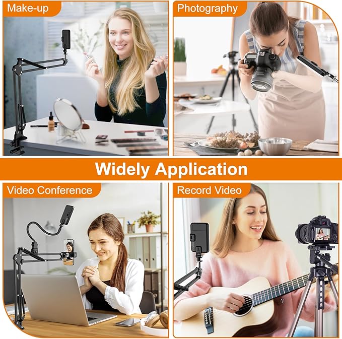 Overhead Phone Mount with 60 LED Portable Selfie Light and Phone Holder