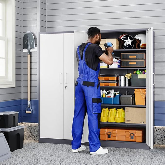 Yizosh Metal Storage Cabinet with 2 Locking Doors and 5 Adjustable Shelves, 72" Garage Storage Cabinet Steel Lockable for Office,Home,Garage