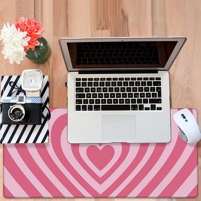 Gaming Desk Pad Large Extra Length Retro Style Hearts Mouse Pad Keyboard Laptop