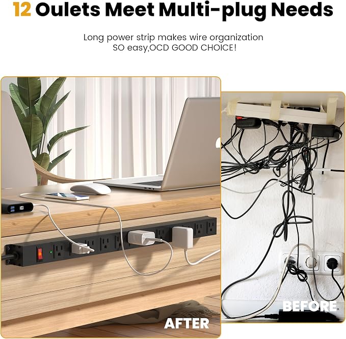 12 Outlet Long Power Strip Surge Protector