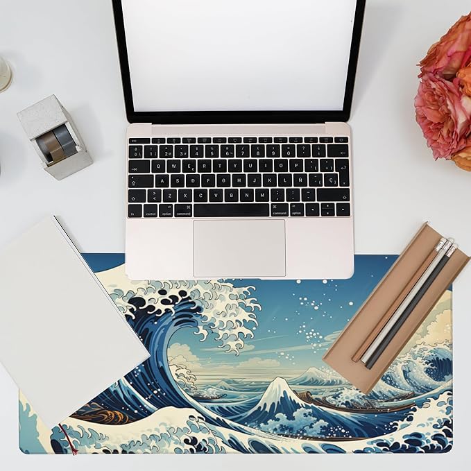 Desk Mat, Japanese Sea Wave Large Gaming Mouse Pad