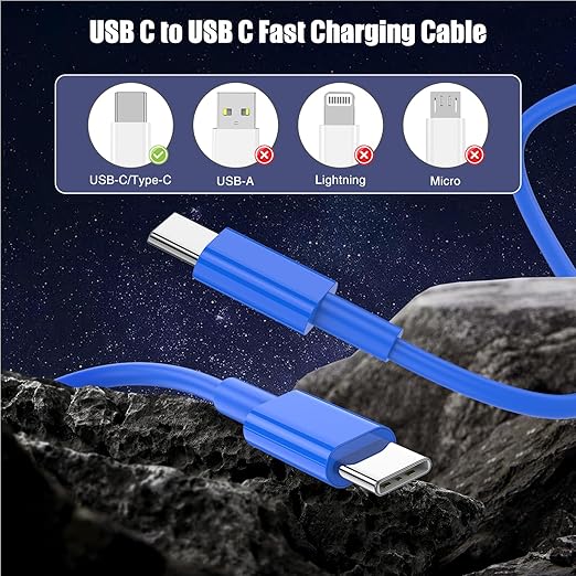 3-Pack Blue 60W USB C to USB C Cable, Type C Fast Charging Cable