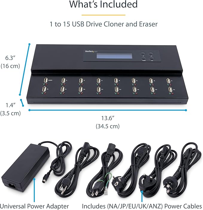 StarTech.com Standalone 1 to 15 USB Flash Drive Duplicator/Cloner/Eraser