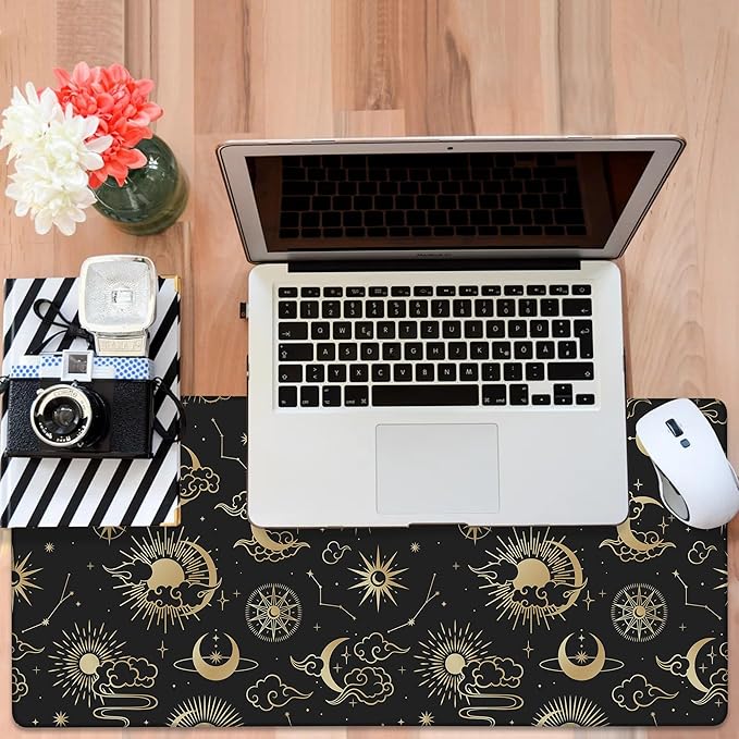 Gaming Desk Pad Large Extra Length Clouds, Moon and Sun Mouse Pad Keyboard