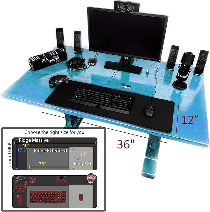Gaming Mouse Pad Extended 36 inch | 36x12x0.20 Extra Thick | Black | Stitched