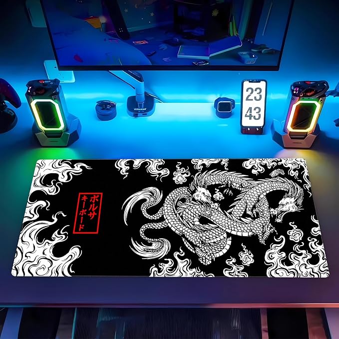 Black and White Mouse Pad Extra Large Gaming Mousepad XL Dragon Desk Mats