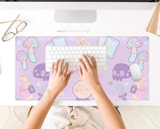 Kawaii Purple Desk Mat, Cute Witchy Elements Mouse Pad, Desk Pad Mystical Goth