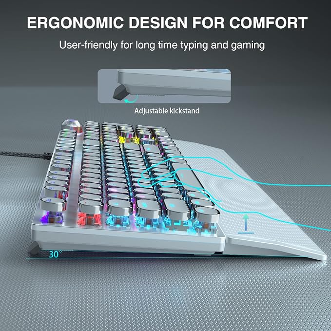 AULA F2088 Typewriter Style Mechanical Gaming Keyboard, Rainbow LED Backlit