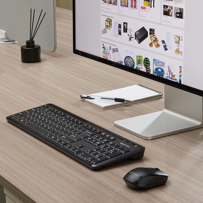 Amazon Basics 2.4GHz Wireless Keyboard and Mouse Combo, Quiet and Compact US
