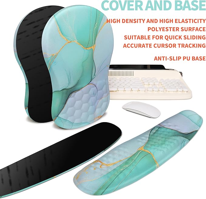 2-in-1 Ergonomic Set, Wave Rise Keyboard Wrist Rest and Massage Bulge Slope