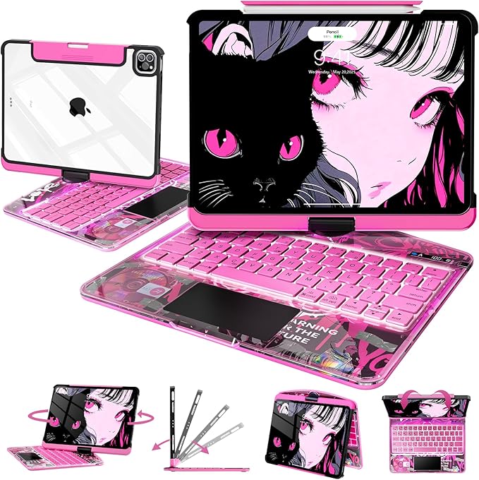 Intermerge for iPad 9th 10.2 inch Keyboard Case, 360° Transparent Multi-Touch