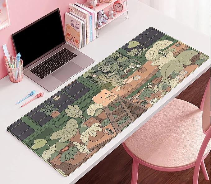 Cute Desk Mat Kawaii Bear Mousepad Cute Anime Plant Desk Protector, Kawai